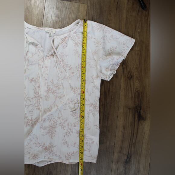 Como Blu Boho Peasant Blouse Cream Pink Floral Tie Neck Top M - Picture 5 of 5